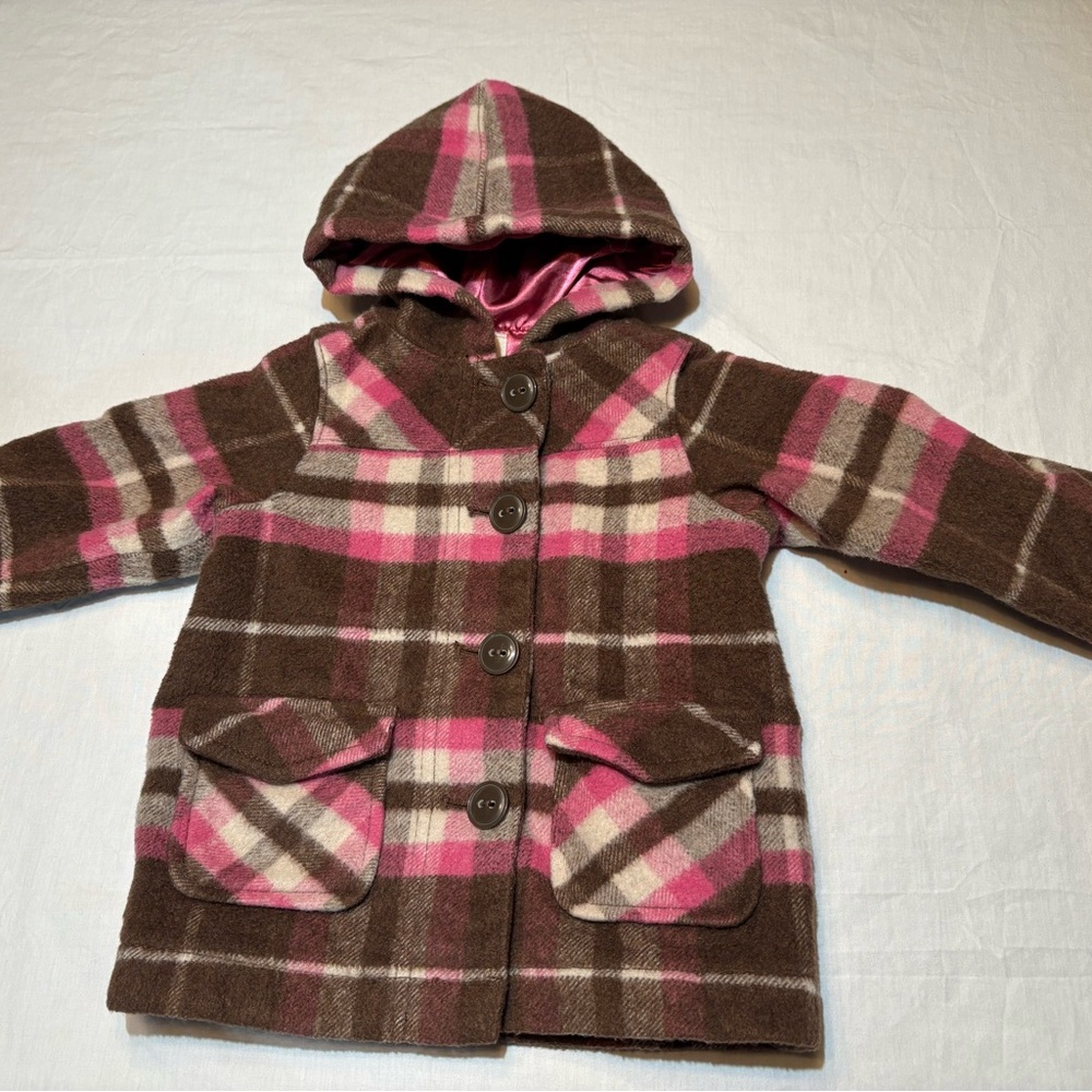Old Navy Girls Pink/Brown Plaid Coat 18-24 Months